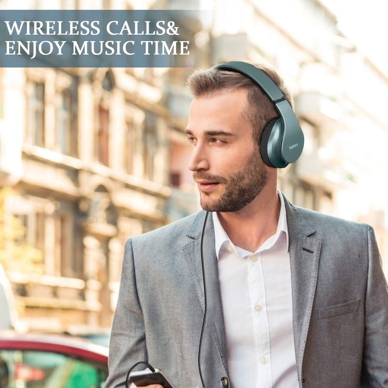 TUINYO Wireless Headphones Over Ear, Bluetooth Headphones with Microphone, Foldable Stereo Wireless Headset- Silver Blue - Image 2